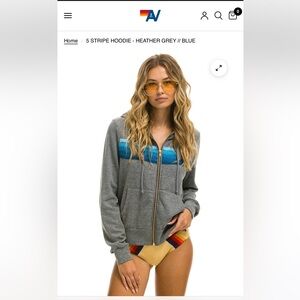 Aviator Nation Heather Gray and Blue Stripe Hoodie